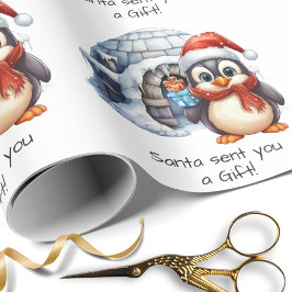 Papel De Regalo Personalizado Cute Santa Hat Pingüino Nieve Navida