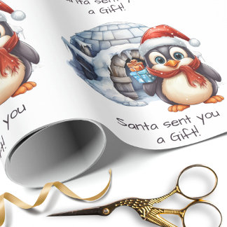 Papel De Regalo Personalizado Cute Santa Hat Pingüino Nieve Navida