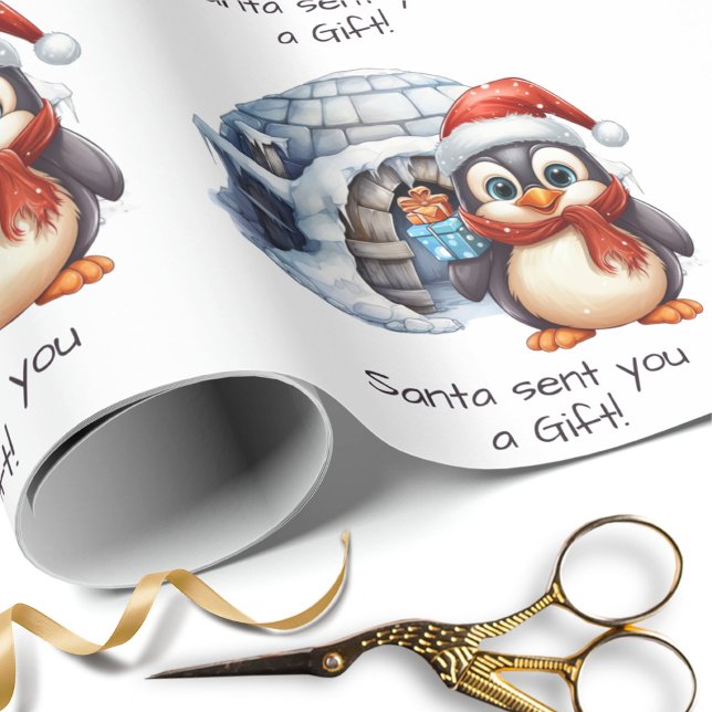 Papel De Regalo Personalizado Cute Santa Hat Pingüino Nieve Navida (Subido por el creador)