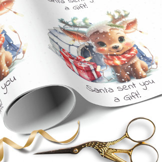 Papel De Regalo Personalizado Cute Santa Reindeer Nieve Navidades