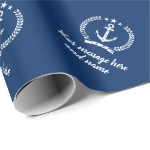 Papel De Regalo personalizado de anclaje náutico azul marino de ép
