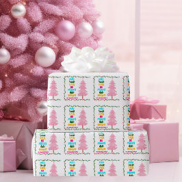 Papel De Regalo Personalizado de árbol de navidad rosa brillante m