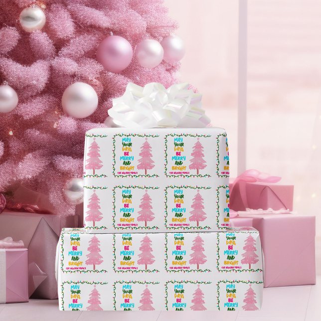 Papel De Regalo Personalizado de árbol de navidad rosa brillante m (Subido por el creador)