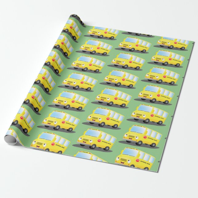 Papel De Regalo Personalizado de autobús escolar alegre y amarillo (Desenrollado)