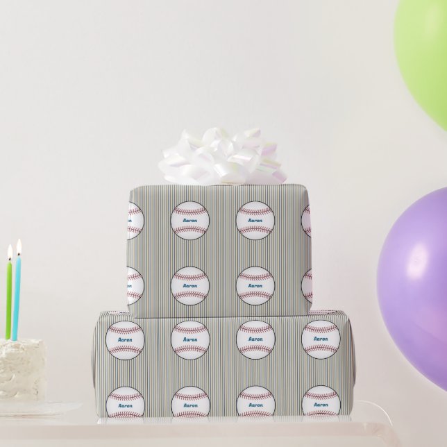 Papel de regalo personalizado de béisbol a rayas (Regalos de fiesta)