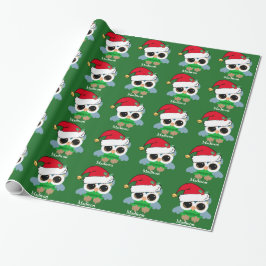 Papel De Regalo Personalizado de búho de Navidades curos Green