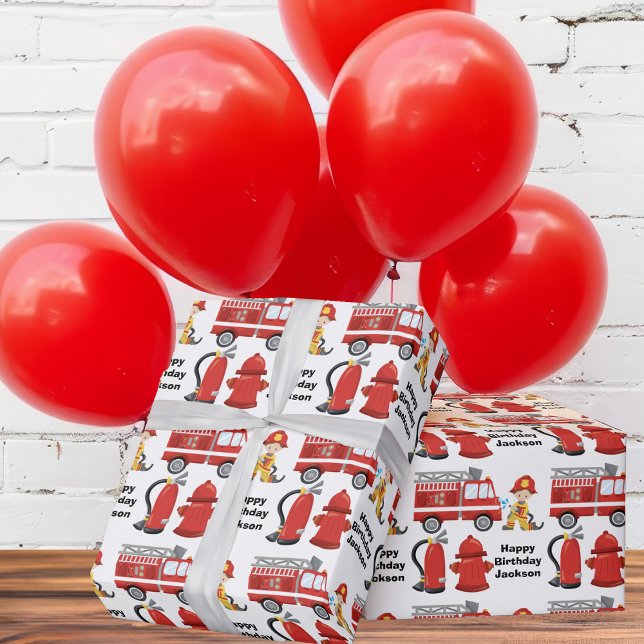 Papel De Regalo Personalizado de Camión de Bomberos Fiesta de Cump (Subido por el creador)