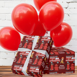 Papel De Regalo Personalizado de Camión Rojo Niños Firefiriéndose