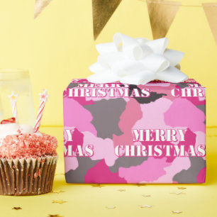 Papel De Regalo Personalizado de camuflaje rosa Feliz Navidad