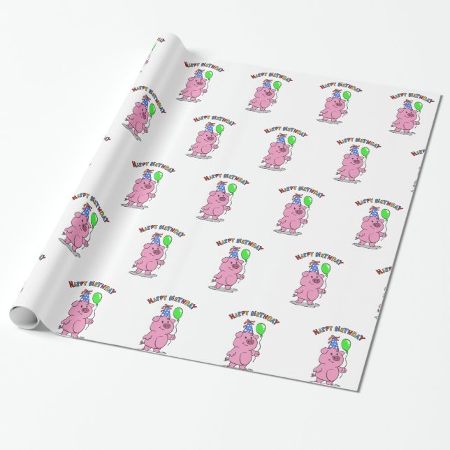 Papel De Regalo Personalizado de Cerdo de Cumpleaños | elegir colo (Desenrollado)