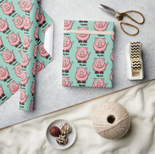 Papel De Regalo Personalizado de cerdo rosado de salida, divertida