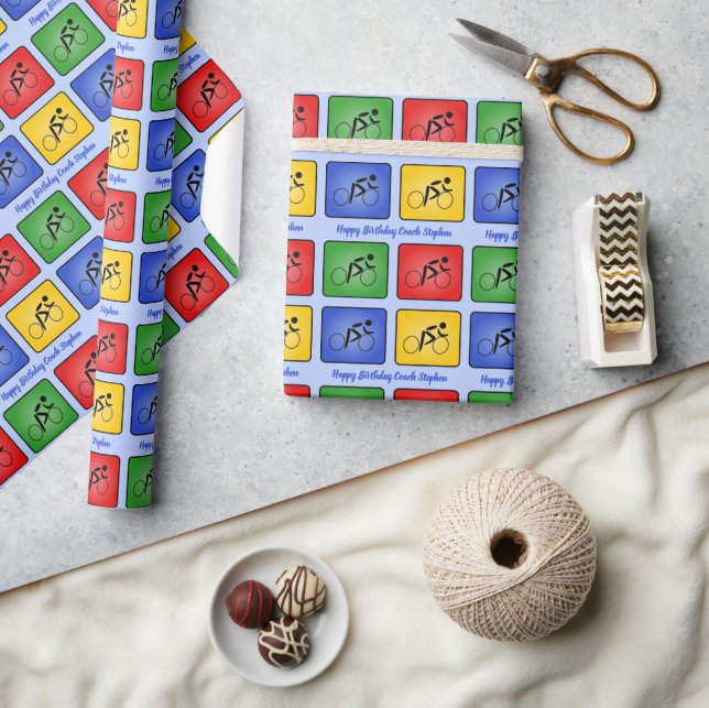 Papel De Regalo Personalizado de ciclismo texto cuatro iconos colo (Artesanía)