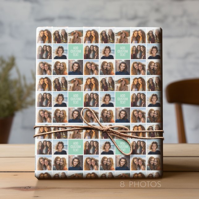 Papel De Regalo Personalizado de collage de fotos Monograma Mint V (Custom Photo Wrapping Paper)
