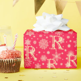 Papel De Regalo Personalizado de copos de nieve inicial para su re