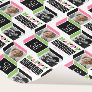 Papel De Regalo Personalizado de cumpleaños cubo retro foto blanco