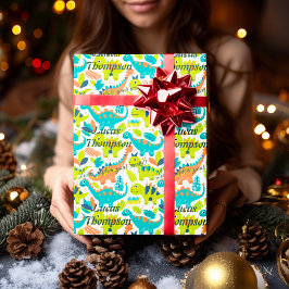 Papel de Regalo Personalizado de Dinosaurio Kawaii