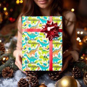 Papel de Regalo Personalizado de Dinosaurio Kawaii
