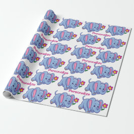 Papel De Regalo Personalizado de elefante bebé lindo y feliz perso