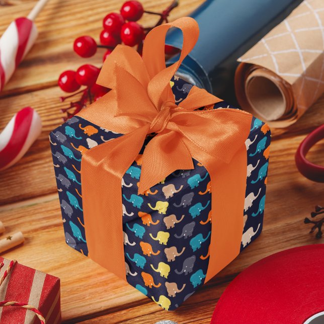 Papel De Regalo Personalizado de elefantes multicolor (elephant cartoon birthday packing gift wrap,gift wrapping paper,return gift wrap paper,paper gift)