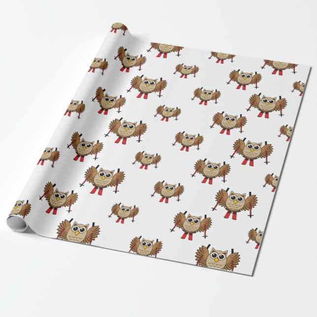 Papel De Regalo Personalizado de esquiar de búho (Desenrollado)