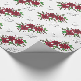 Papel De Regalo Personalizado de feriado de Poinsettia Rojo Floral