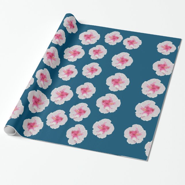 Papel De Regalo Personalizado de Flores Hibiscus Blancas (Desenrollado)