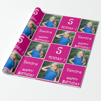 Papel De Regalo Personalizado de fotos Rosa Fuchsia 2 Chica feliz