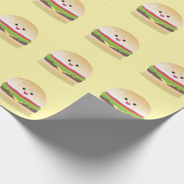 Papel De Regalo Personalizado de hamburguesa kawaii feliz (Esquina)