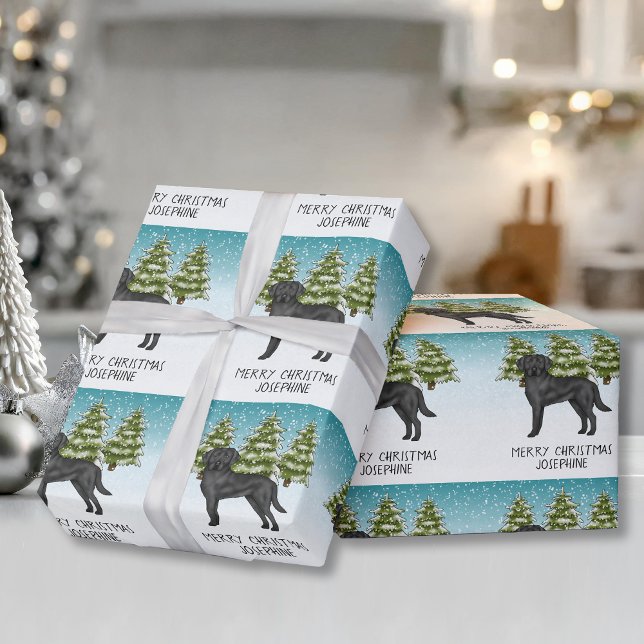 Papel De Regalo Personalizado de invierno de Labrador negro recupe (Subido por el creador)
