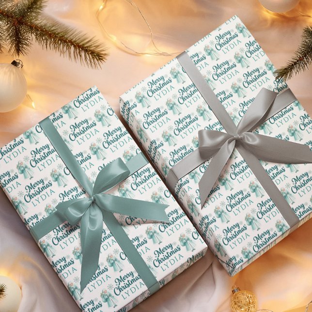 Papel de regalo personalizado de la Sra. Claus (Celebrate someone special with these personalized cute Mrs. Claus wrapping paper sheets! )
