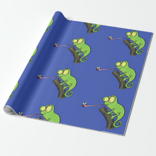 Papel De Regalo Personalizado de lagarto de camaleón verde lindo