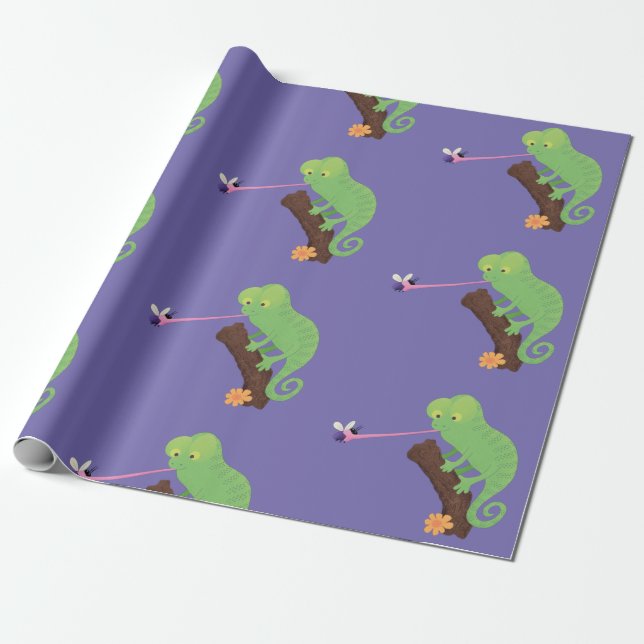 Papel De Regalo Personalizado de lagarto de camaleón verde lindo (Desenrollado)