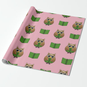Papel De Regalo Personalizado de libros de lectura de Lechuza de B