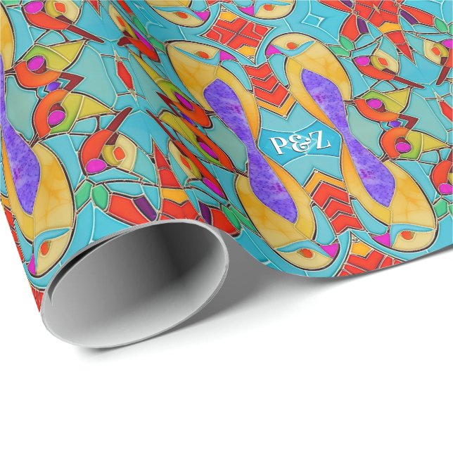 Papel De Regalo Personalizado de mosaicos pintados con temas de am (Esquina del rollo)