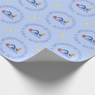 Papel De Regalo Personalizado de natación de cumpleaños texto azul