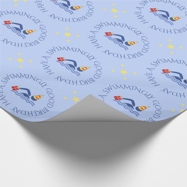 Papel De Regalo Personalizado de natación de cumpleaños texto azul (Esquina)