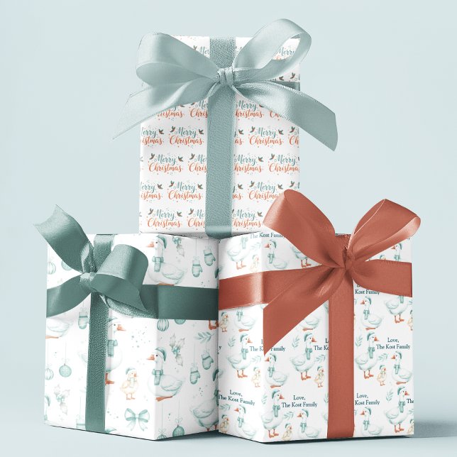 Papel de regalo personalizado de Navidad con ganso (Celebrate the holidays with these cute goose personalized wrapping paper sheets! )