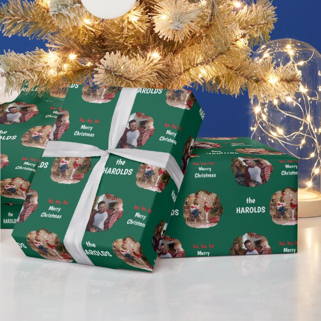 Papel De Regalo Personalizado de Navidades modernos foto verde
