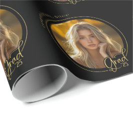 Papel De Regalo Personalizado de oro negro foto graduación moderna