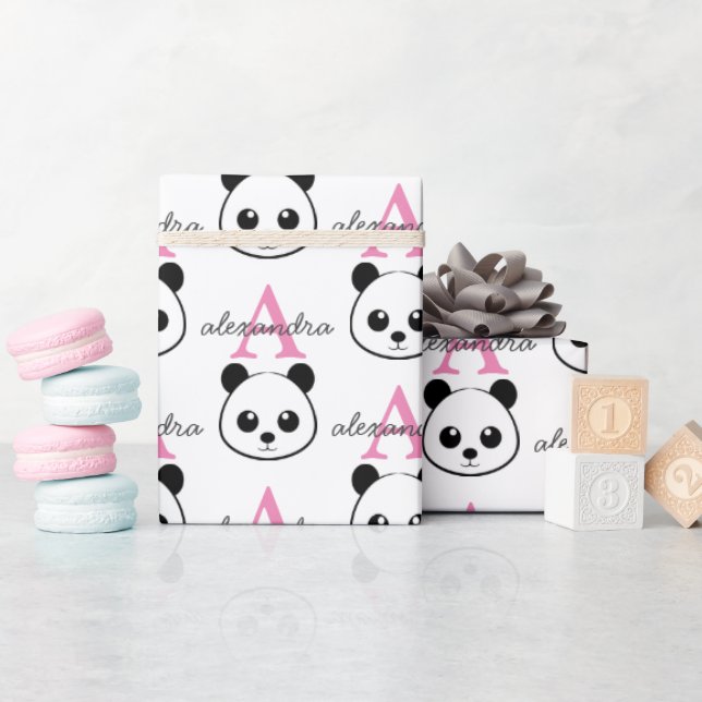 Papel De Regalo Personalizado de oso panda lindo Monograma (Baby Shower)