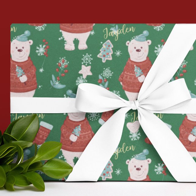 Papel De Regalo Personalizado de oso polar Personalizado lindo (Cute Cartoon Animals Polar Bear Custom Wrapping Paper
)