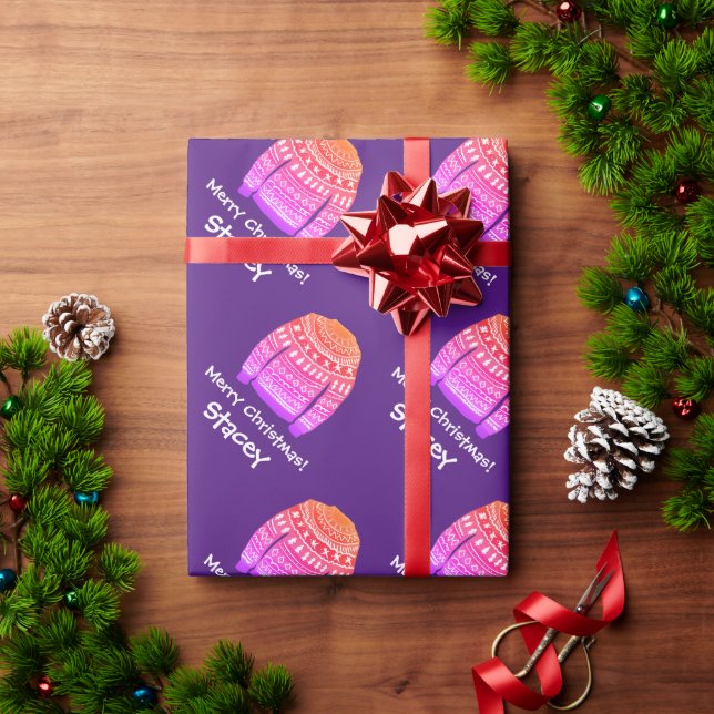 Papel De Regalo Personalizado de patrón de suéter de Navidades ros (Regalo de vacaciones)