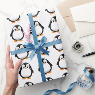 Papel De Regalo Personalizado de Personalizado pingüino lindo blan