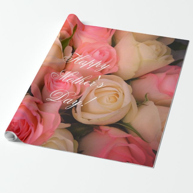 Papel De Regalo Personalizado de rosas rosas rosas rosa texto feli (Desenrollado)