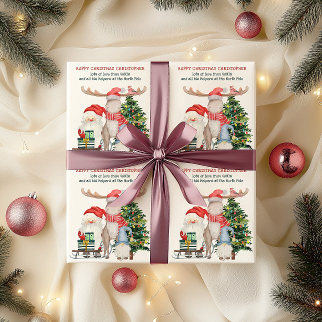 Papel De Regalo Personalizado de Santa y sus ayudantes (Kids Christmas Wrapping Paper with Father Christmas)