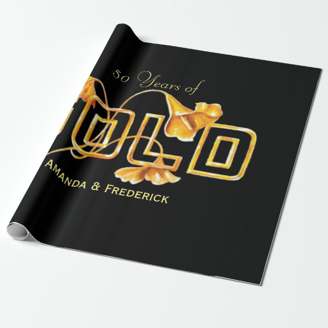 Papel De Regalo Personalizado del 50° aniversario de Golden Calla  (Desenrollado)