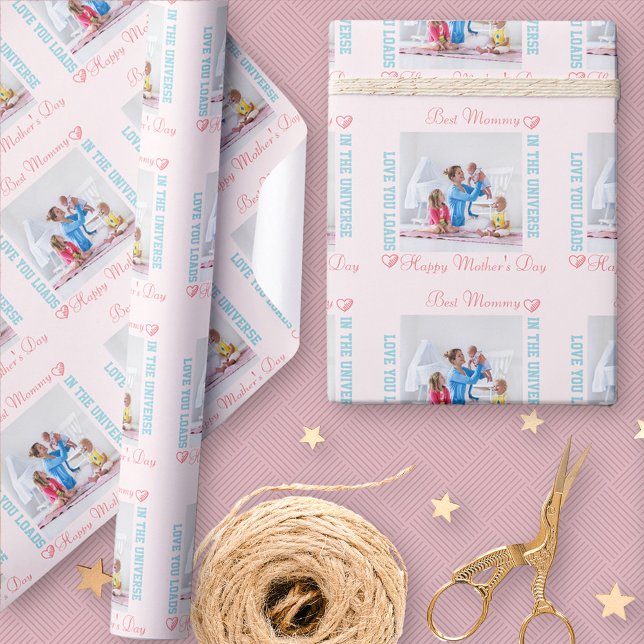 Papel De Regalo Personalizado del Día de la Madre Feliz (Mothers Day photo gift wrapping paper)