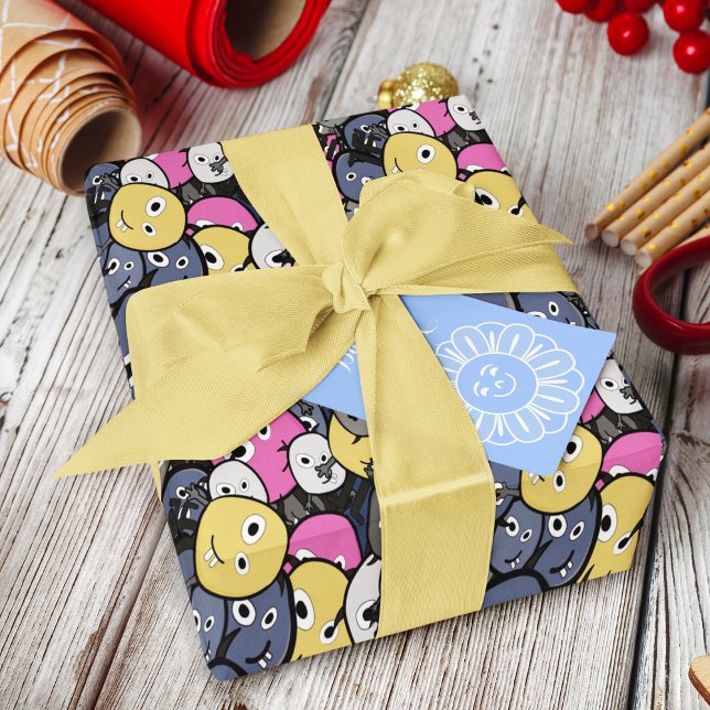 Papel De Regalo Personalizado del monstruo del doodle oscuro (doodle monster birthday packing gift wrap,gift wrapping paper,return gift wrap paper,paper gift)