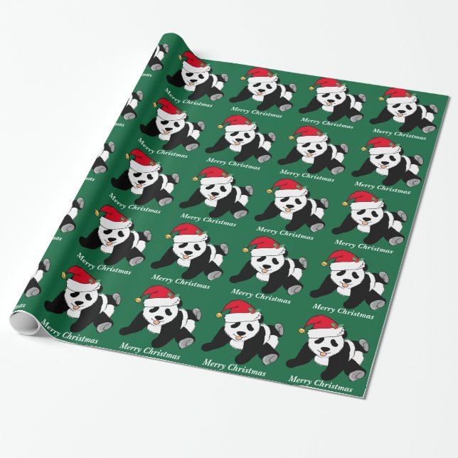 Papel De Regalo Personalizado del oso panda de navidad lindo (Desenrollado)