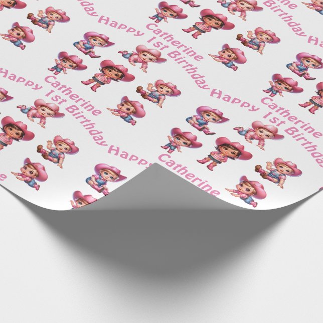 Papel De Regalo Personalizado del primer cumpleaños de Cowgirl occ (Esquina)